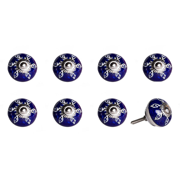 1.5" x 1.5" x 1.5" Hues Of White Navy And Silver  Knobs 8 Pack