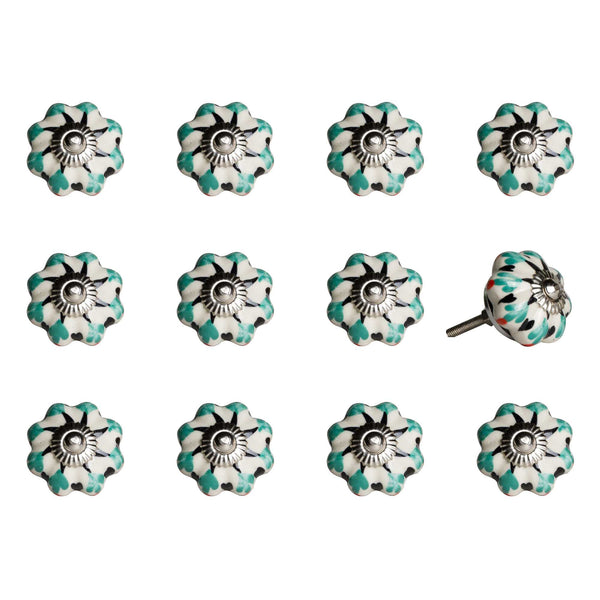 1.5" x 1.5" x 1.5" White Green and Black  Knobs 12 Pack