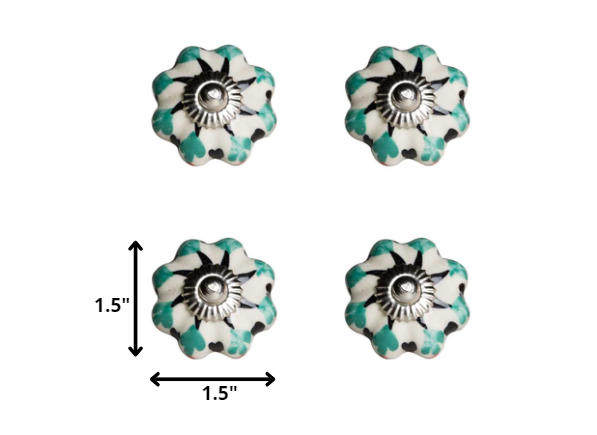 1.5" x 1.5" x 1.5" White Green and Black  Knobs 12 Pack