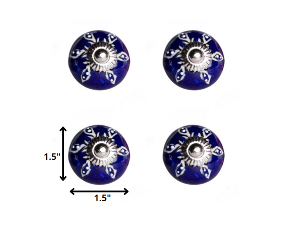 1.5" x 1.5" x 1.5" Navy White and Silver  Knobs 12 Pack