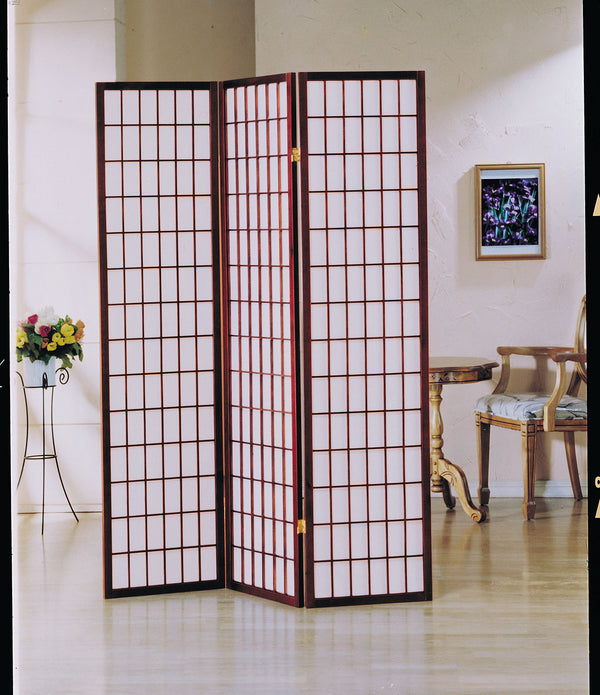 0.87' X 17.13' X 0.31' Cherry Wooden 3 Panel Room Divider