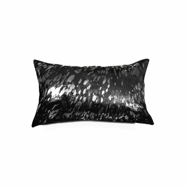 12" x 20" x 5" Modern Silver And Black Torino Kobe Cowhide  Pillow