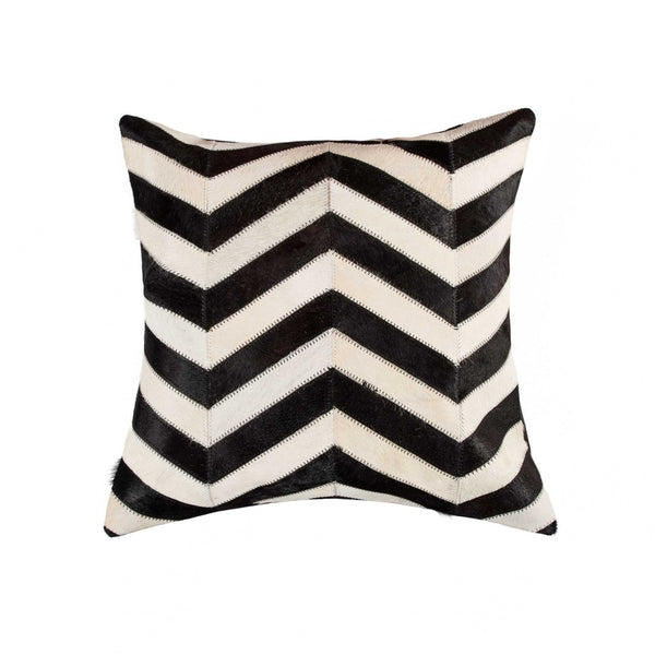 18" x 18" x 5" Lovely Black and Natural Kobe Cowhide  Pillow