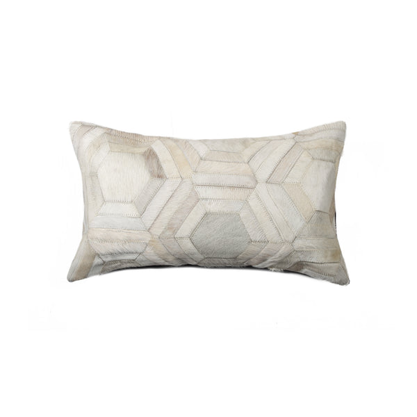 12" x 20" x 5" White Hexagon Torino Kobe Cowhide  Pillow