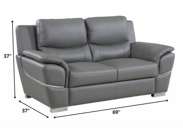 111" Chic Grey Leather Sofa Set