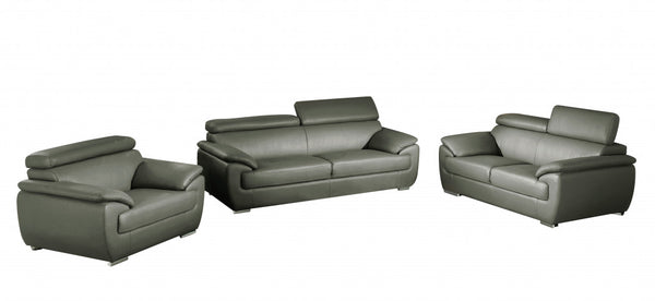 114" Captivating Grey Leather Sofa Set