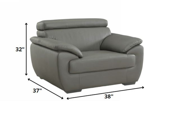 114" Captivating Grey Leather Sofa Set