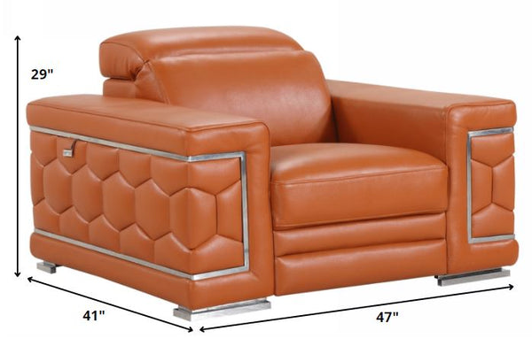 114" Sturdy Camel Leather Sofa Set