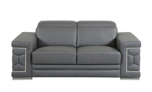 71" Sturdy Dark Gray Leather Loveseat