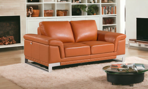 32" Lovely Camel Leather Loveseat