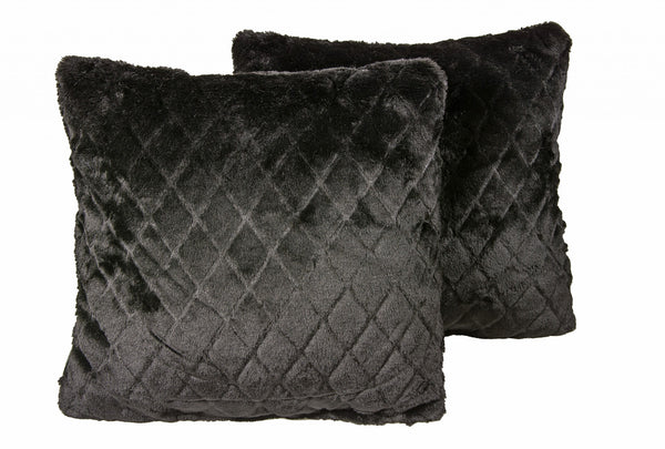 18" x 18" x 5"  Black Faux Fur  Pillow 2 Pack