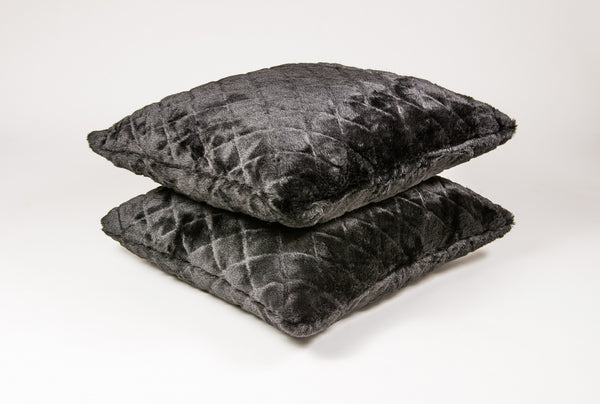 18" x 18" x 5"  Black Faux Fur  Pillow 2 Pack