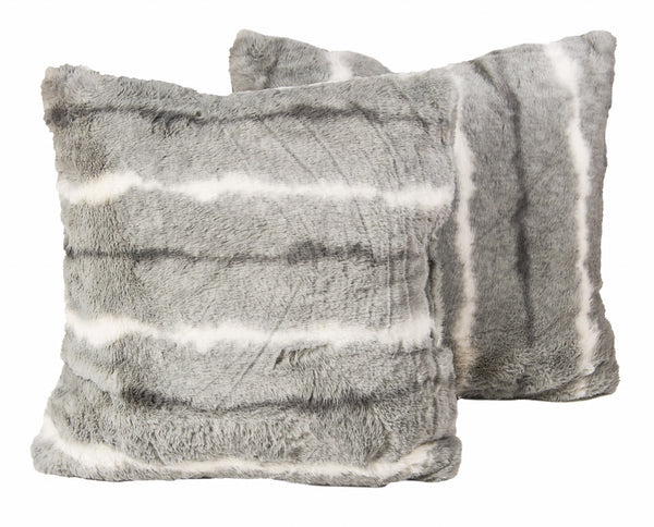 18" x 18" x 5" Grey White Faux Fur  Pillow 2 Pack