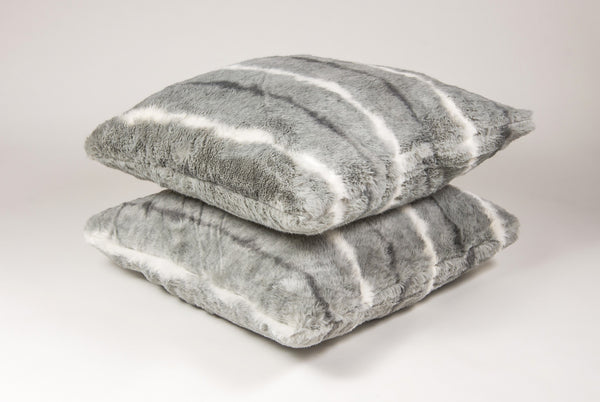 18" x 18" x 5" Grey White Faux Fur  Pillow 2 Pack