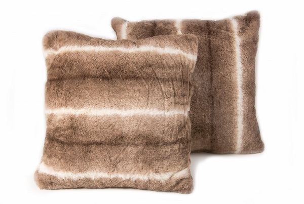 18" x 18" x 5" Taupe Faux Fur  Pillow 2 Pack