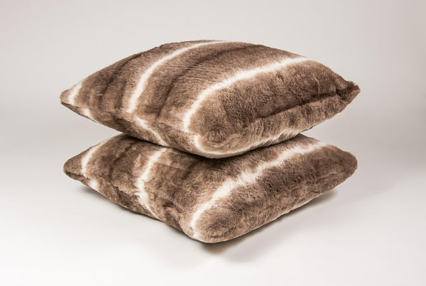 18" x 18" x 5" Taupe Faux Fur  Pillow 2 Pack