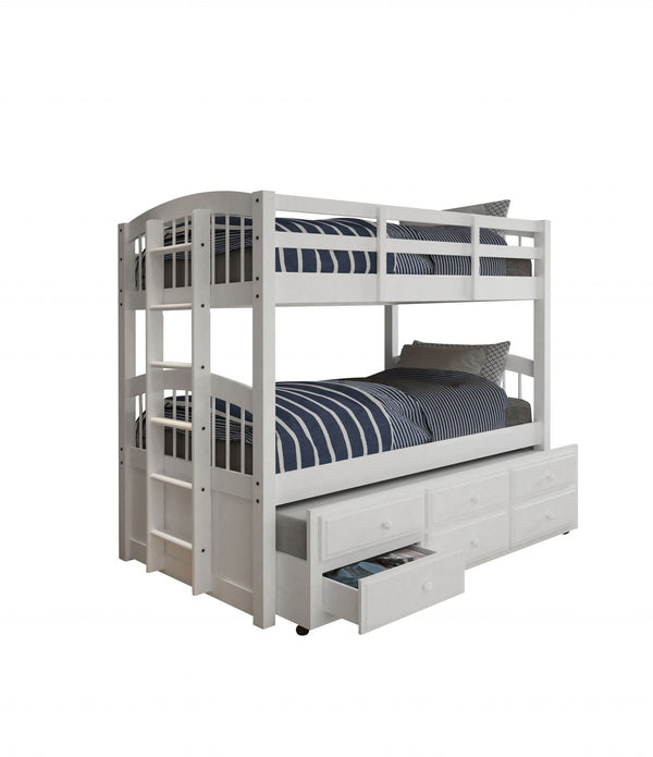 80' x 42' x 70' White Twin Bunk Bed  Trundle with 3 Drawers