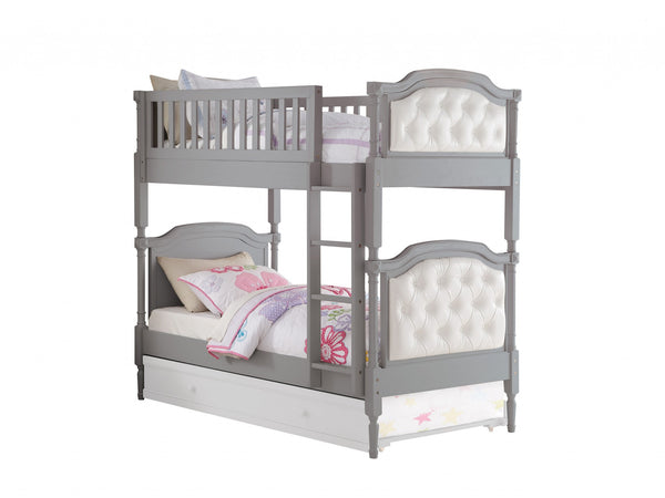 81' X 43' X 75' Twin Over Twin Antique Gray And Pearl Pu Bunk Bed