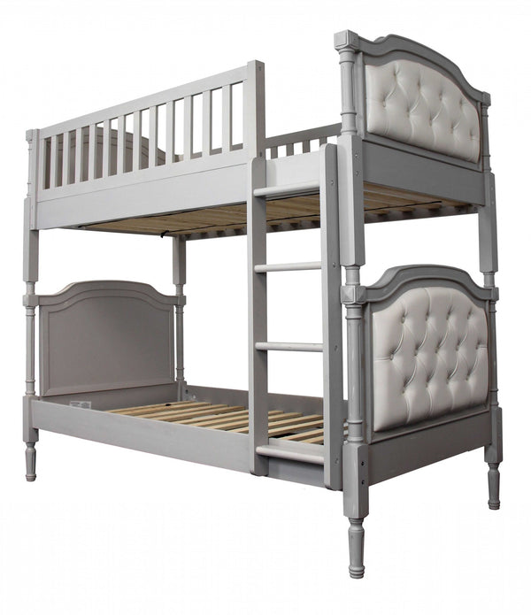 81' X 43' X 75' Twin Over Twin Antique Gray And Pearl Pu Bunk Bed