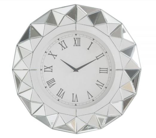 Faceted Round Mirrored Wall Clock.