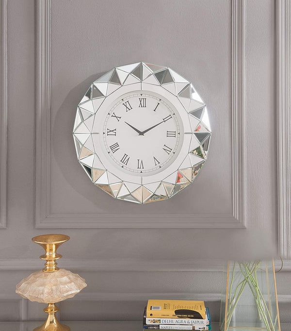 Faceted Round Mirrored Wall Clock.