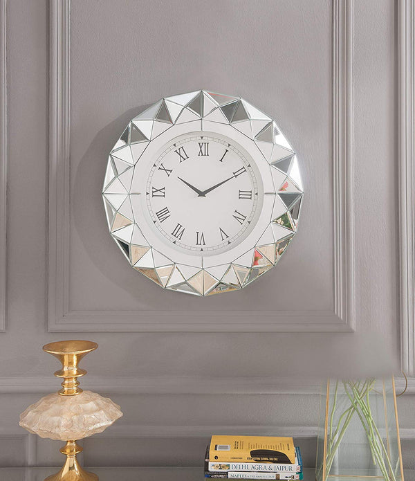 Faceted Round Mirrored Wall Clock.