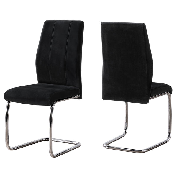 Two 77.5" Velvet Chrome Metal and Foam Dining Chairs