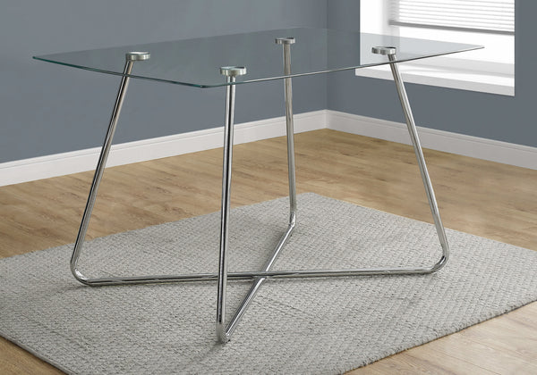 30" Chrome Metal and Clear Tempered Glass Dining Table