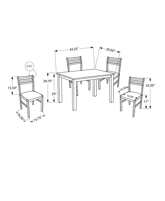 62.5" x 74.75" x 94.75" Cappuccino Beige Solid Wood Foam Polyester Blend  5pcs Dining Set