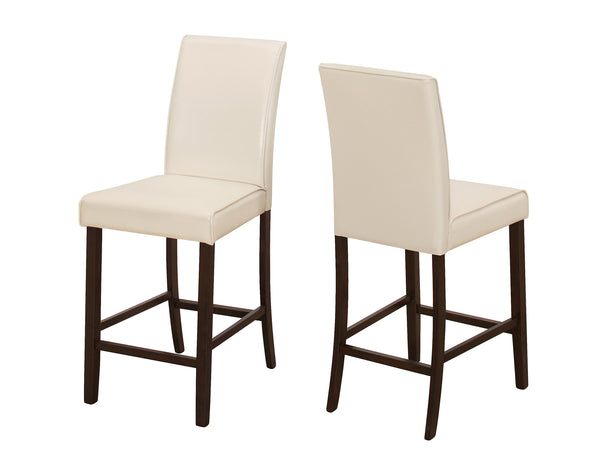 Two 40" Ivory Leather Look Solid Wood and MDF Counter Height Dining Chairs