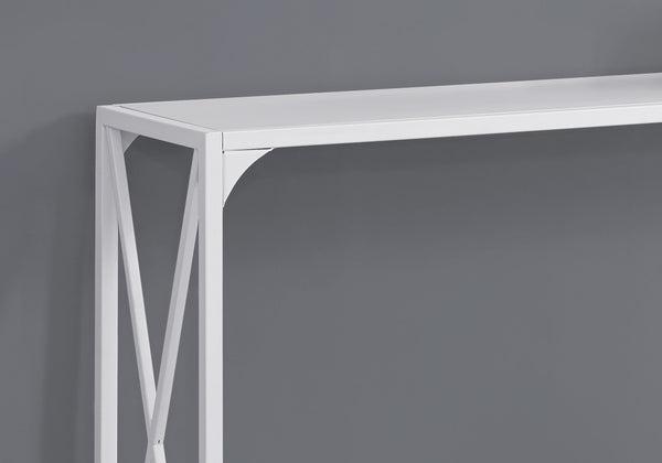 12" x 48" x 32" White Finish and White Metal Accent Table