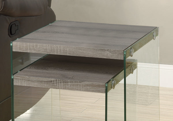 35.5" x 35.5" x 35.5" Dark Taupe Clear Particle Board Tempered Glass  2pcs Nesting Table Set