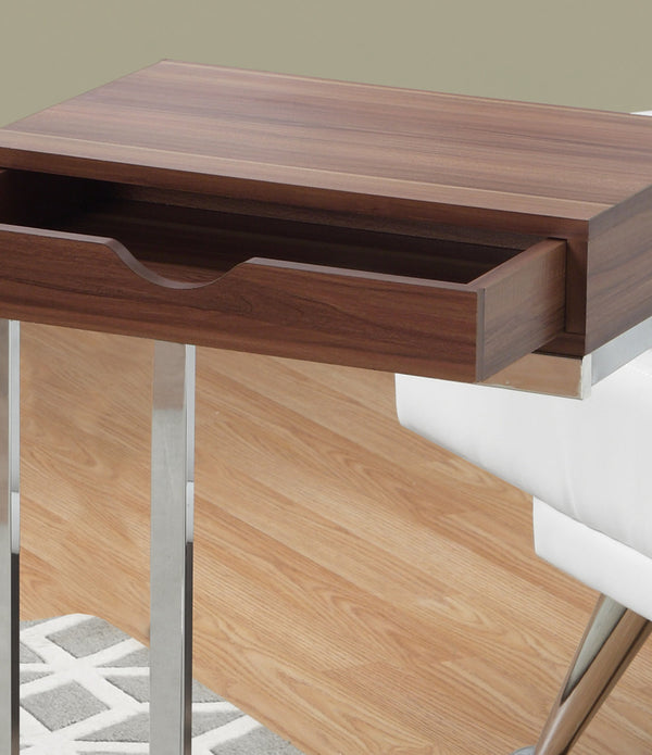 Walnut Finish Hidden Storage Metal Accent Table