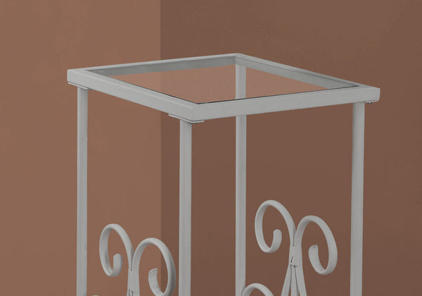 12" x 16" x 30" Silver Clear Metal Tempered Glass  Accent Table