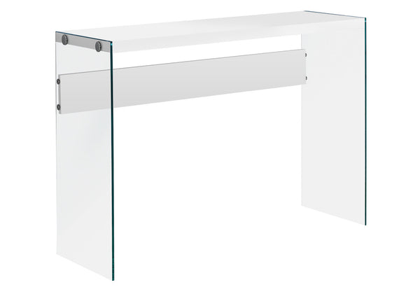 15.75" x 44" x 32" White Clear Particle Board Tempered Glass  Accent Table