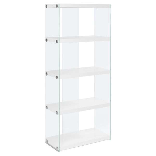 12" x 24" x 58.75" White Clear Particle Board Tempered Glass  Bookcase