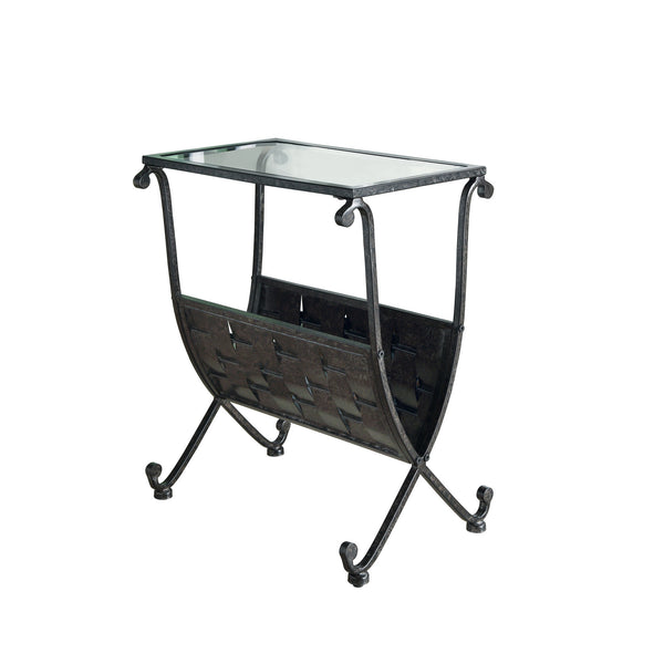 11.5" x 18.5" x 22" Black Taupe Metal Tempered Glass Accent Table