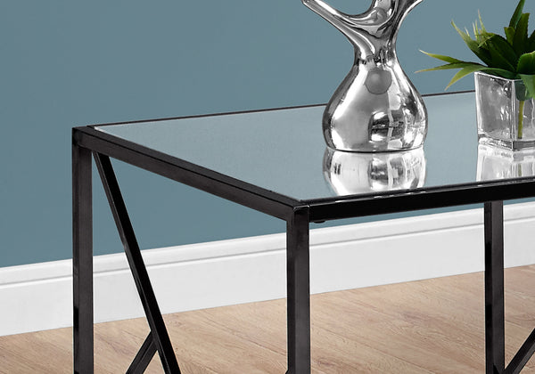 22" x 22" x 21.75" Black Metal Glass Finish End Table with a Mirror Top