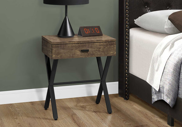 12" x 18.25" x 22.25" Brown Finish and Black Metal Accent Table