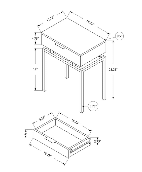 12.75" x 18.25" x 23" Grey Finish and Chrome Metal Accent Table