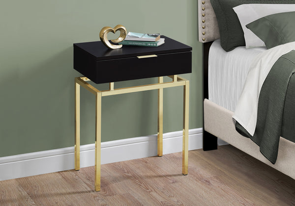 12.75" x 18.25" x 23" Cappuccino Finish and Gold Metal Accent Table