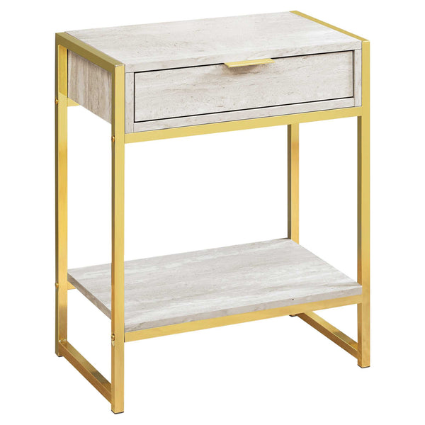 24" Beige Marble Finish and Gold Metal Accent Table