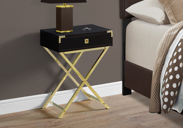 12" x 18.25" x 24" Cappuccino Finish and Gold Metal Accent Table