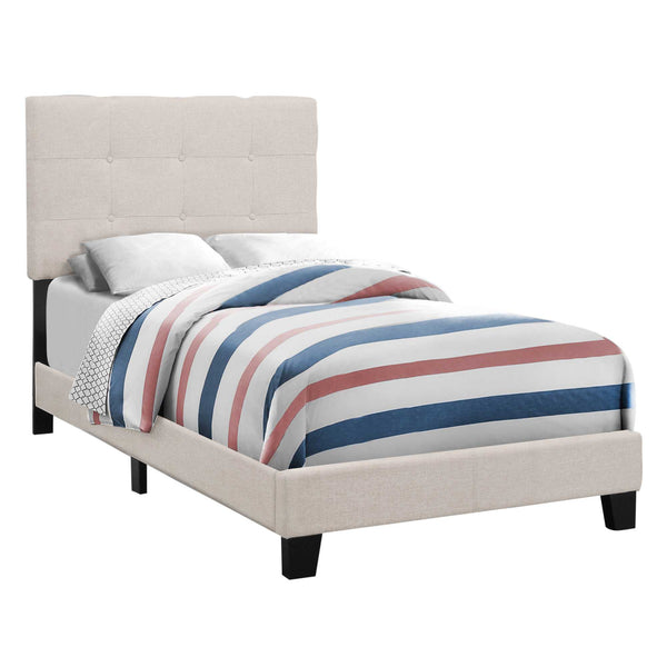 45.75" Beige Solid Wood MDF Foam and Linen Twin Size Bed