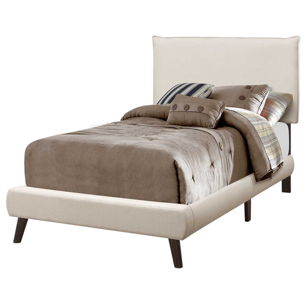 47.25" Beige Solid Wood MDF Foam and Linen Twin Sized Bed with Wood Legs