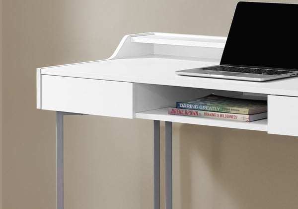 22" x 48" x 32" WhitewithSilver Metal  Computer Desk