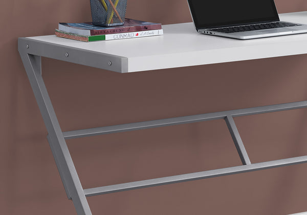 22" x 48" x 30" White  Silver  Mdf  Metal  Computer Desk