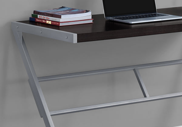 22" x 48" x 30" Cappuccino  Silver  Mdf  Metal  Computer Desk