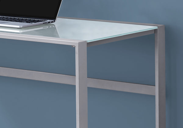 22" x 48" x 30" Silver  White  Tempered Glass  Metal   Computer Desk