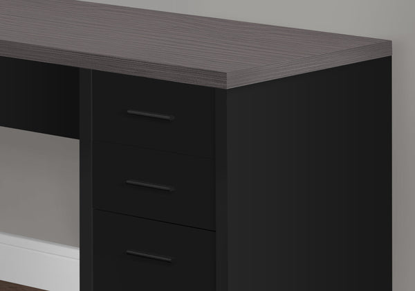 55.25" x 60" x 30" Black Clear Grey Particle Board Hollow Core  Computer Desk